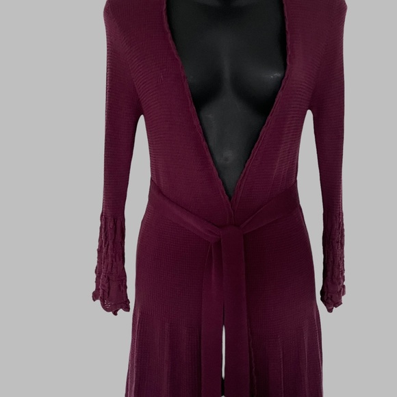 Women’s Knit Wrap Sweater/Belted Jacket/Long Cardigan in Burgundy (Size Small) - Picture 5 of 13
